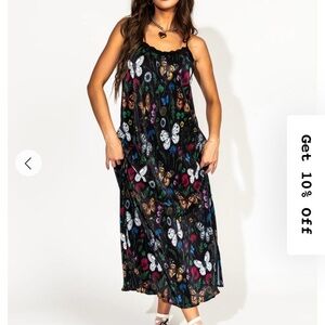 Floral Butterfly Print Black Maxi Dress